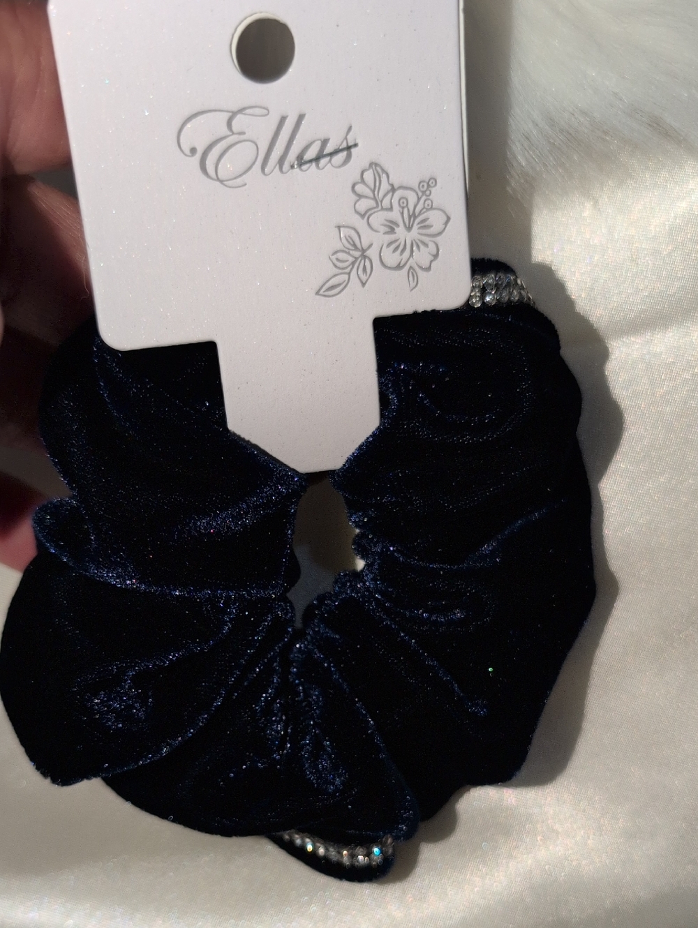 Ella Navy Velvet Scrunchie with Rhinestone Trim